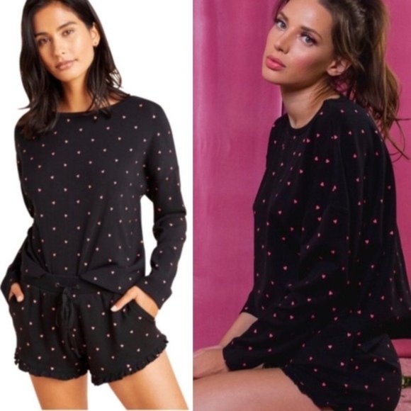NWT Plush Fleece Lined Heart‎ Lounge Set PJ Small - Picture 1 of 12